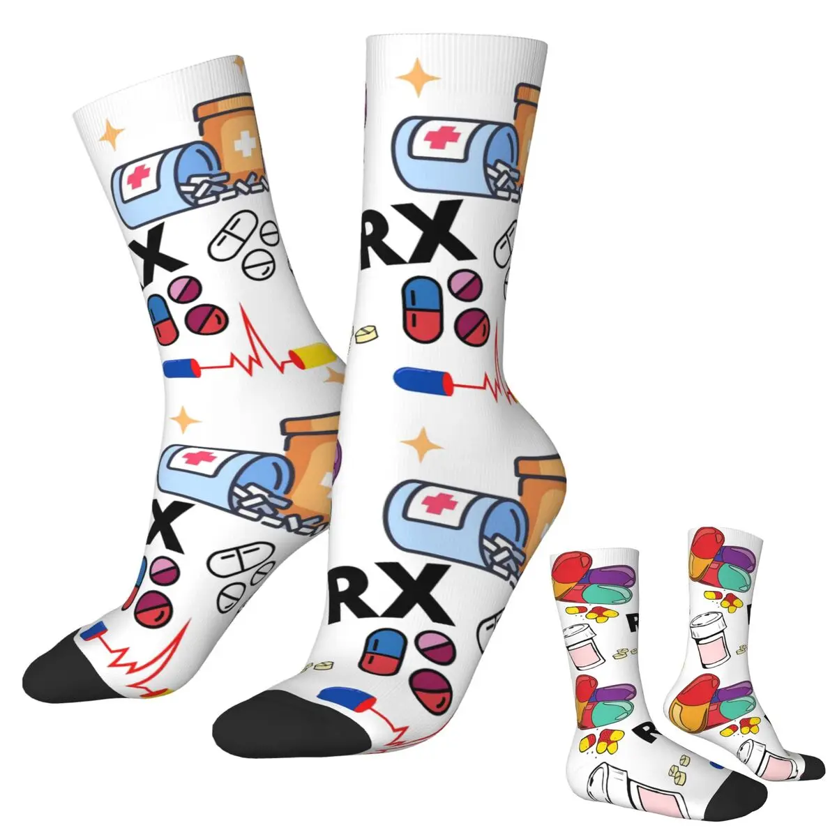 

Pharmacy Pattern Pills RX Socks Harajuku High Quality Stockings Long Socks Accessories for Man's Woman's Birthday Present