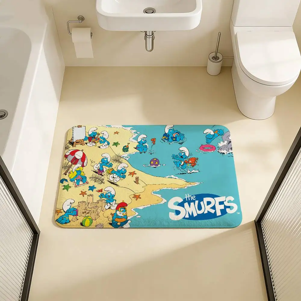 Cartoon Cute S-Smurfs Bathroom Mat Kids Room Bedroom Decoration Balcony Anti-Slip Doormat Living Room Welcome Rug