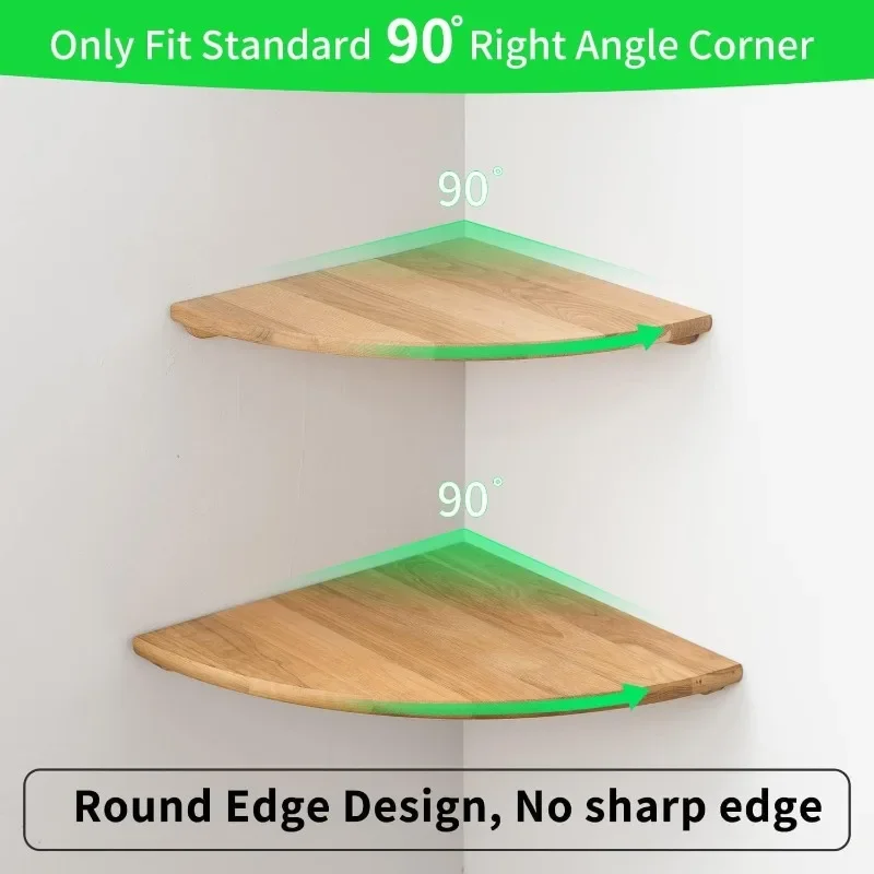 

Corner Shelves, Floating Corner Shelf, Set of 2 7inch Solid Oak Wood Wall Shelves, Round End Wall Mount with Wire Hole