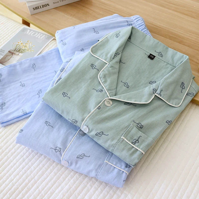 New Cotton Men Pajamas Set Casual Pijamas Japanese Sleepwear 2PCS Male Nightgown Suit  Spring Long Sleeve Trousers Home Clothes