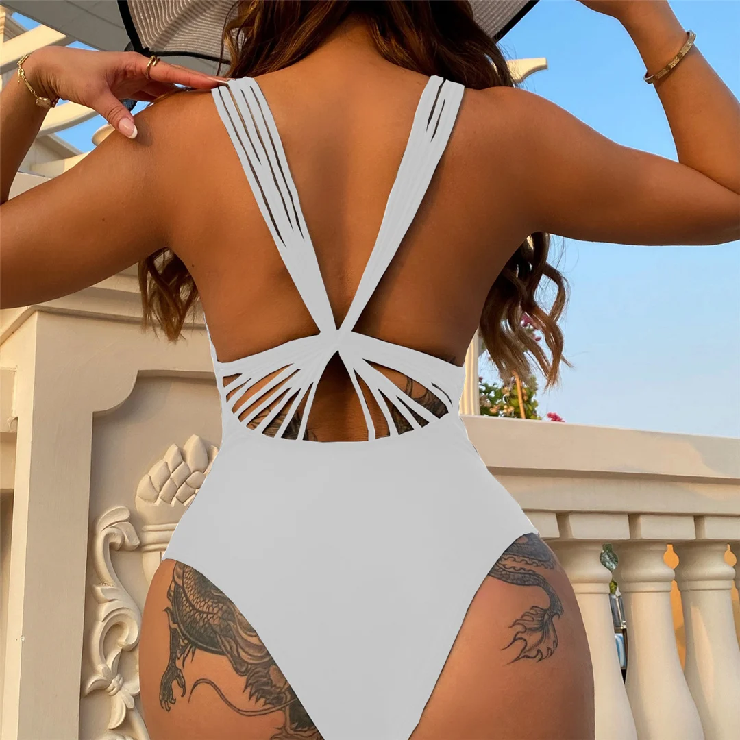 Sexy 3-Farben V-Ausschnitt Trägerloses Badeanzug mit hohem Beinausschnitt und rückenfreiem Design für Damen, einteiliger Badeanzug, Damen-Badebekleidung, Badeanzug für Damen V4432 – Detail 18