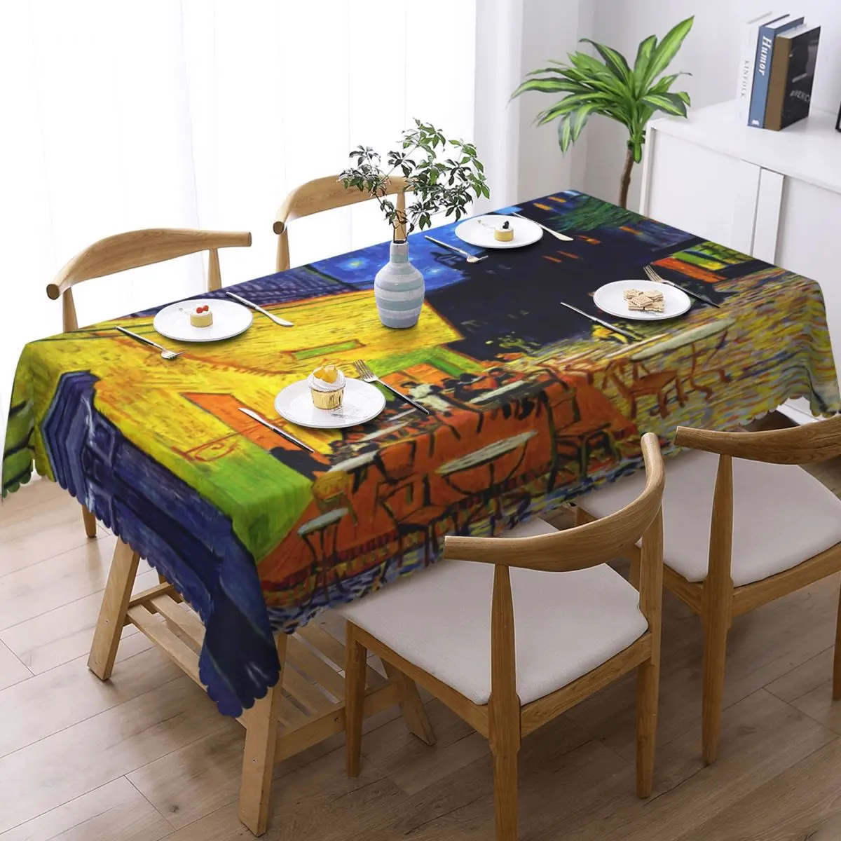 Customized Rectangular Cafe Terrace At Night Tablecloth Fit 40