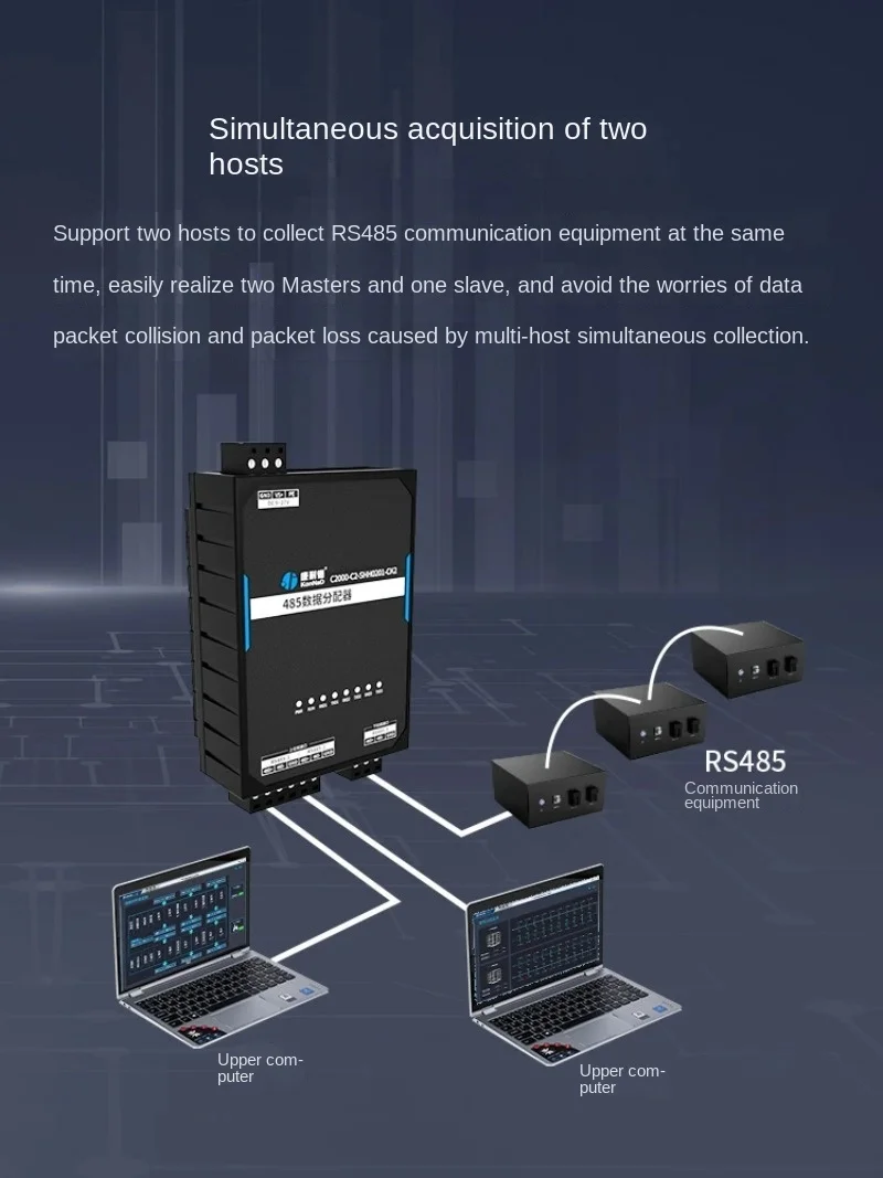 RS485 hub 2 master 1 slave serial port data sharing distributor