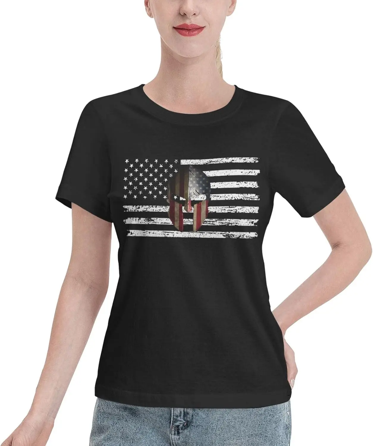 USA Spartan Warrior Helmet Garden T Shirts for Women Cotton Tee Short Sleeve Round Neck T-Shirt