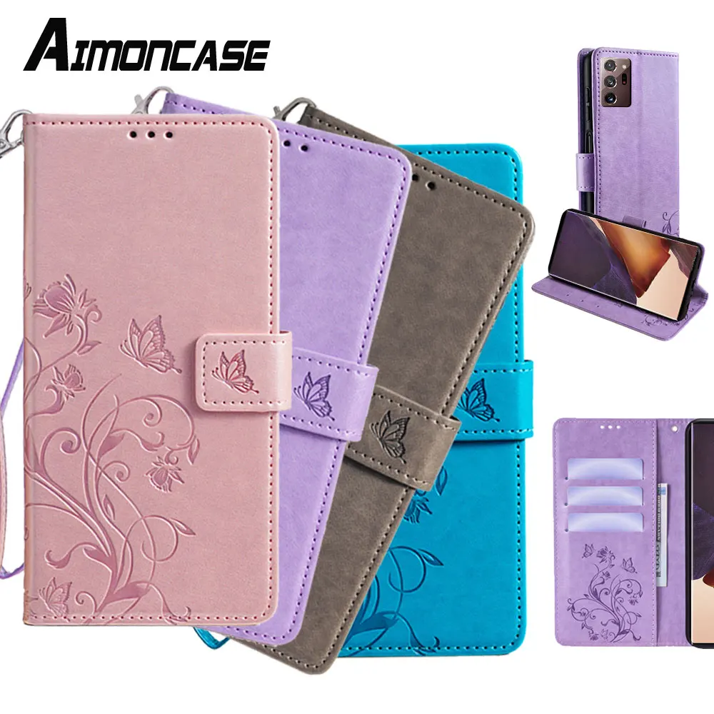 Funda tipo billetera de cuero PU en relieve para Samsung Galaxy Note 20 Ultra Note 10 S10 S9 S8 Plus S10 Lite, funda protectora con correa