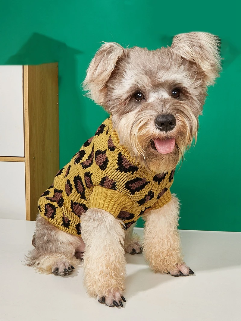 Lovely Pink Leopard Pet Dog Clothes Soft Winter Puppy Sweater Overalls York Dog Knitted Breathable Sphinx Cat Sweatshirt