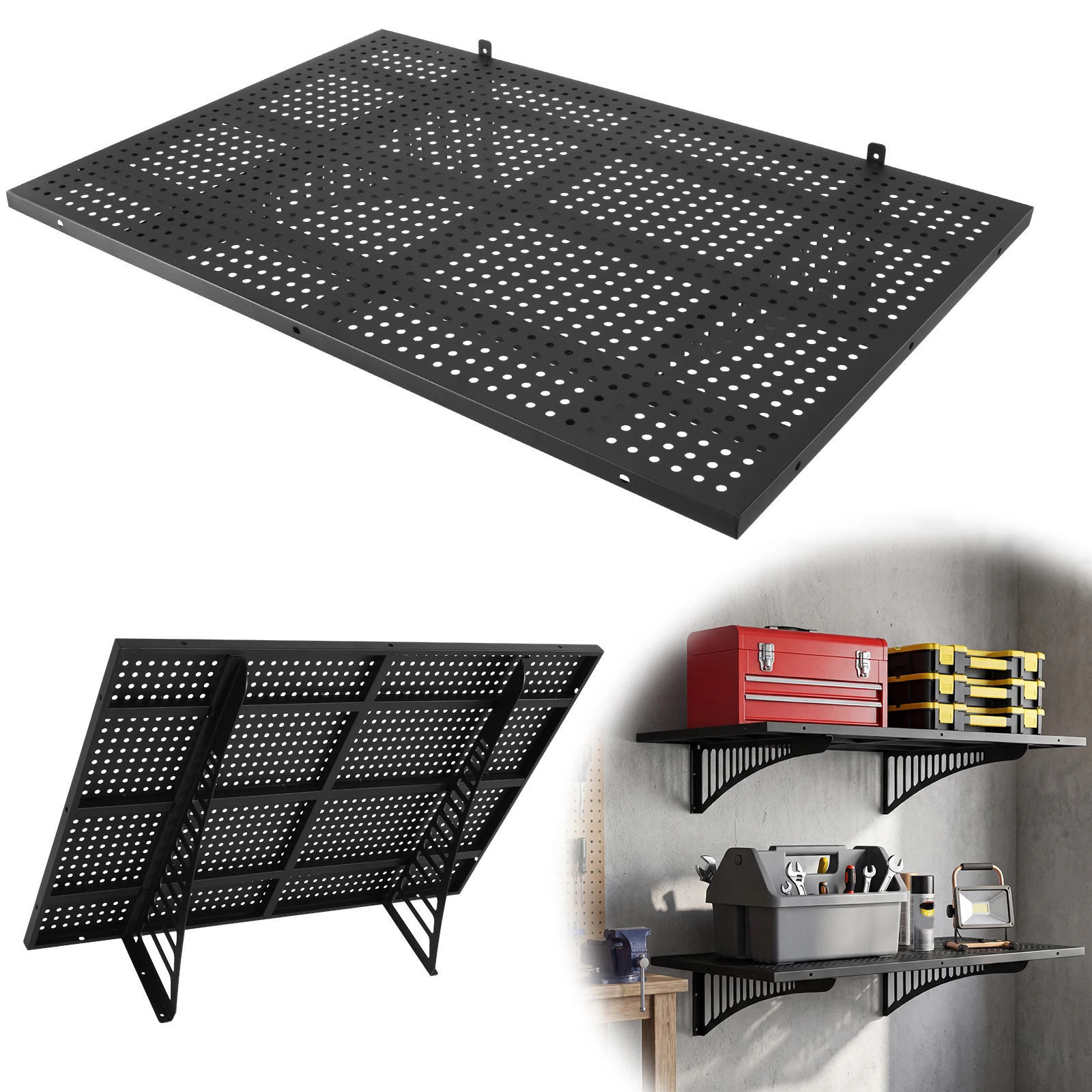 

Комплект из 2-х прочных настенных полок для гаража 2x3 фута, грузоподъемность 280 фунтов, с крючками