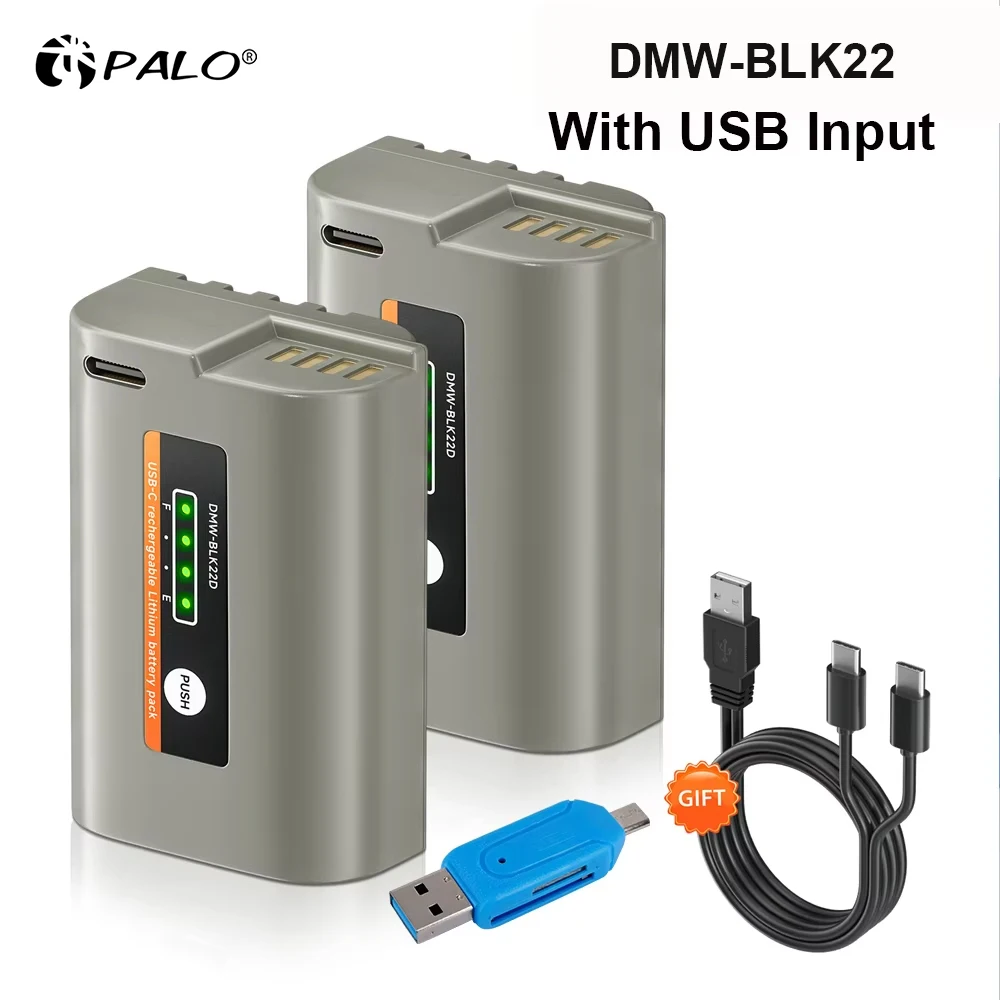 PALO DMW-BLK22 DMW BLK22 Battery With USB-C Charging Port For Panasonic LUMIX DC-S5 II GH5M2 GH6 S5M2 S5M2X DC-S5K DC-G9