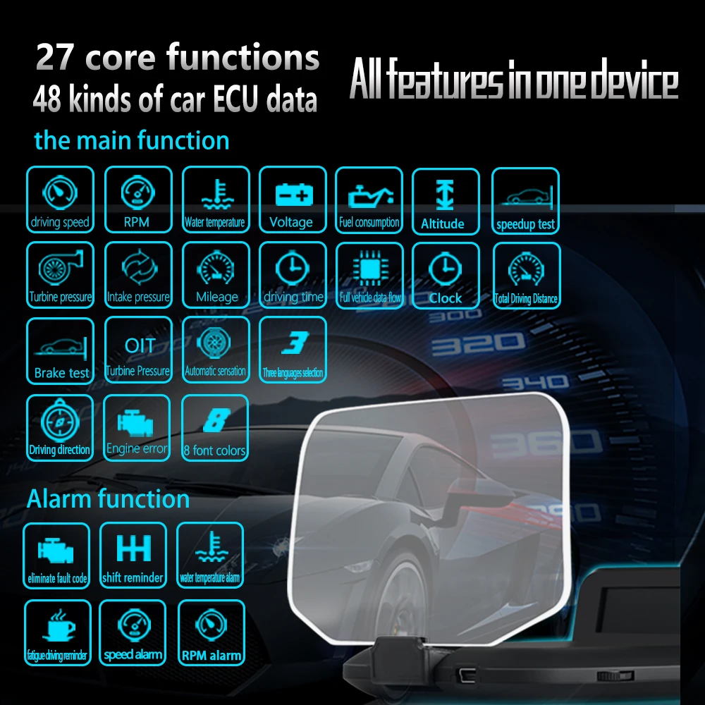 5,1-дюймовый проектор с проекционным дисплеем C1-BT Obd2 Цифровой Hud Спидометр с GPS-навигационным дисплеем