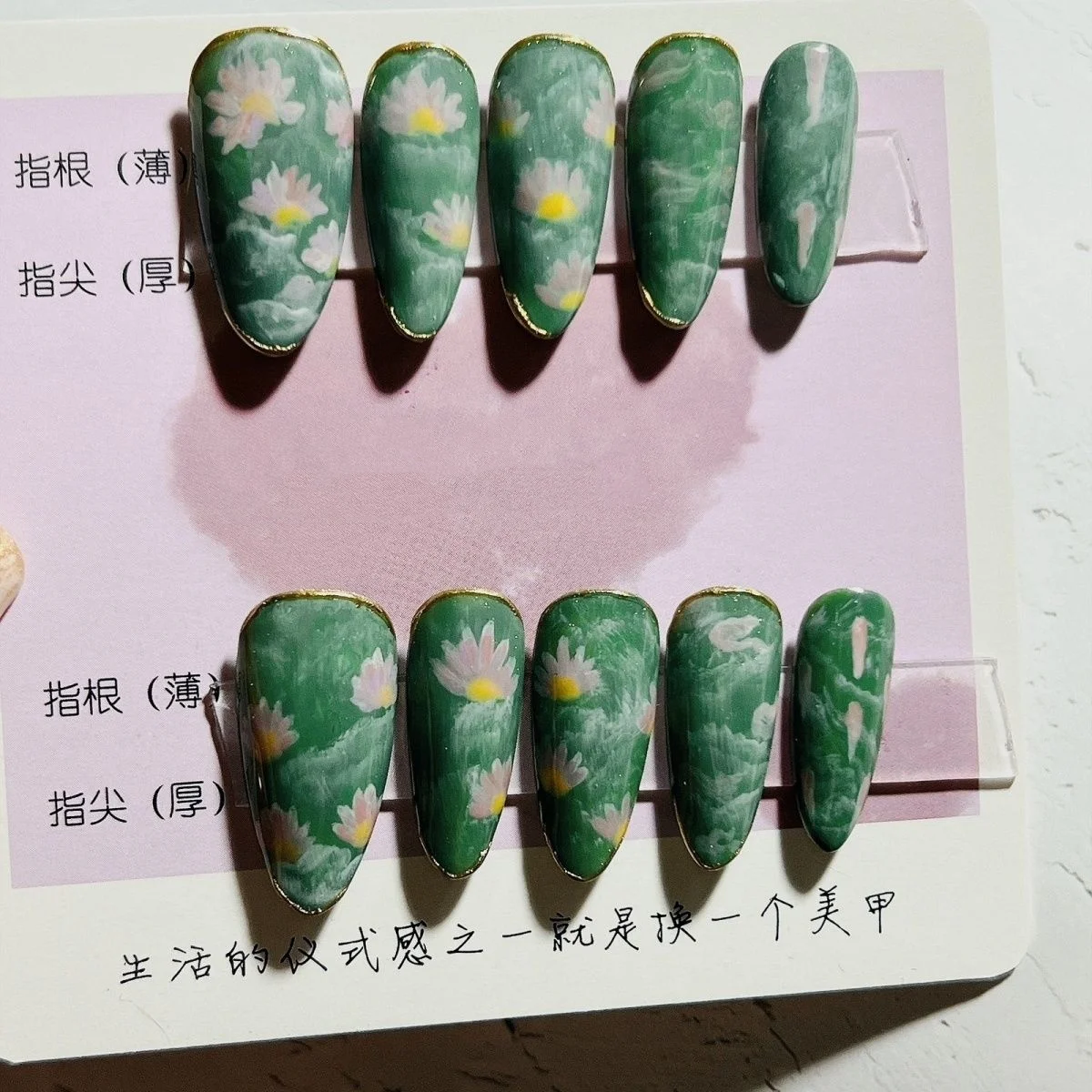 Lotus Flower Oil Painting Florial River Press On Nails|Pure Hand-Painted Reusable Nails|Coffin Nails|Kawaii Design Nails