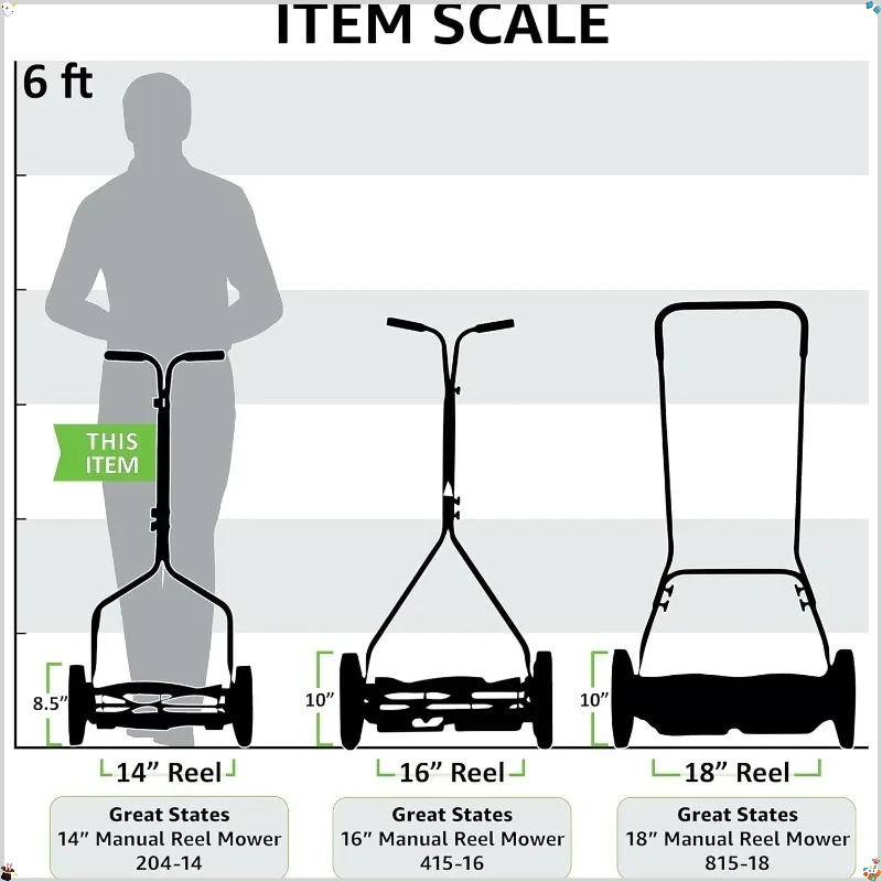 Cortador de grama manual de 14 polegadas, cortador de grama manual para jardas pequenas, ecológico e silencioso