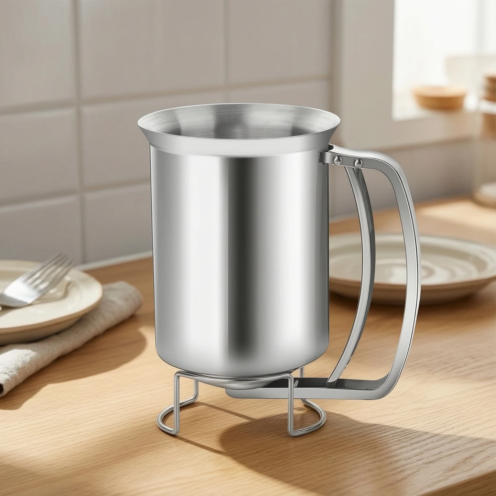 Pancake Batter Dispenser Spring-Loaded Batter Dispenser with Stand Utensil Handheld Leak-Resistant-Messless for Home Cooks