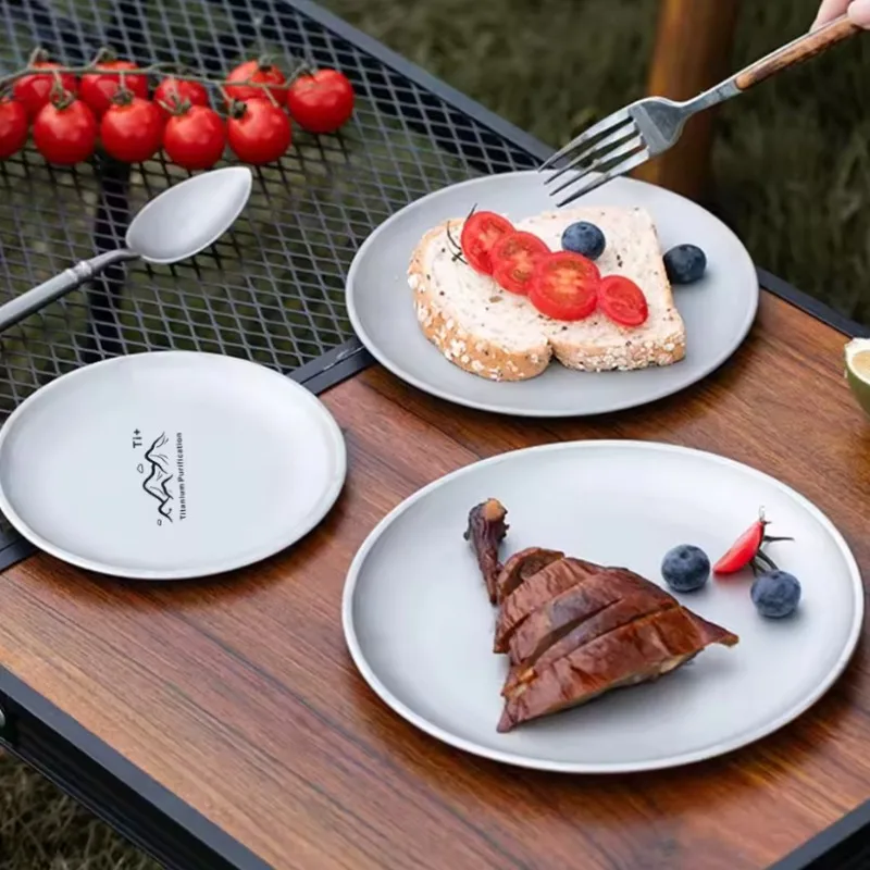 Camping Ultra Lightweight Titanium Camping Plate | Stackable Outdoor Dining Tableware | For Backpacking Hiking Picnic Barbecue