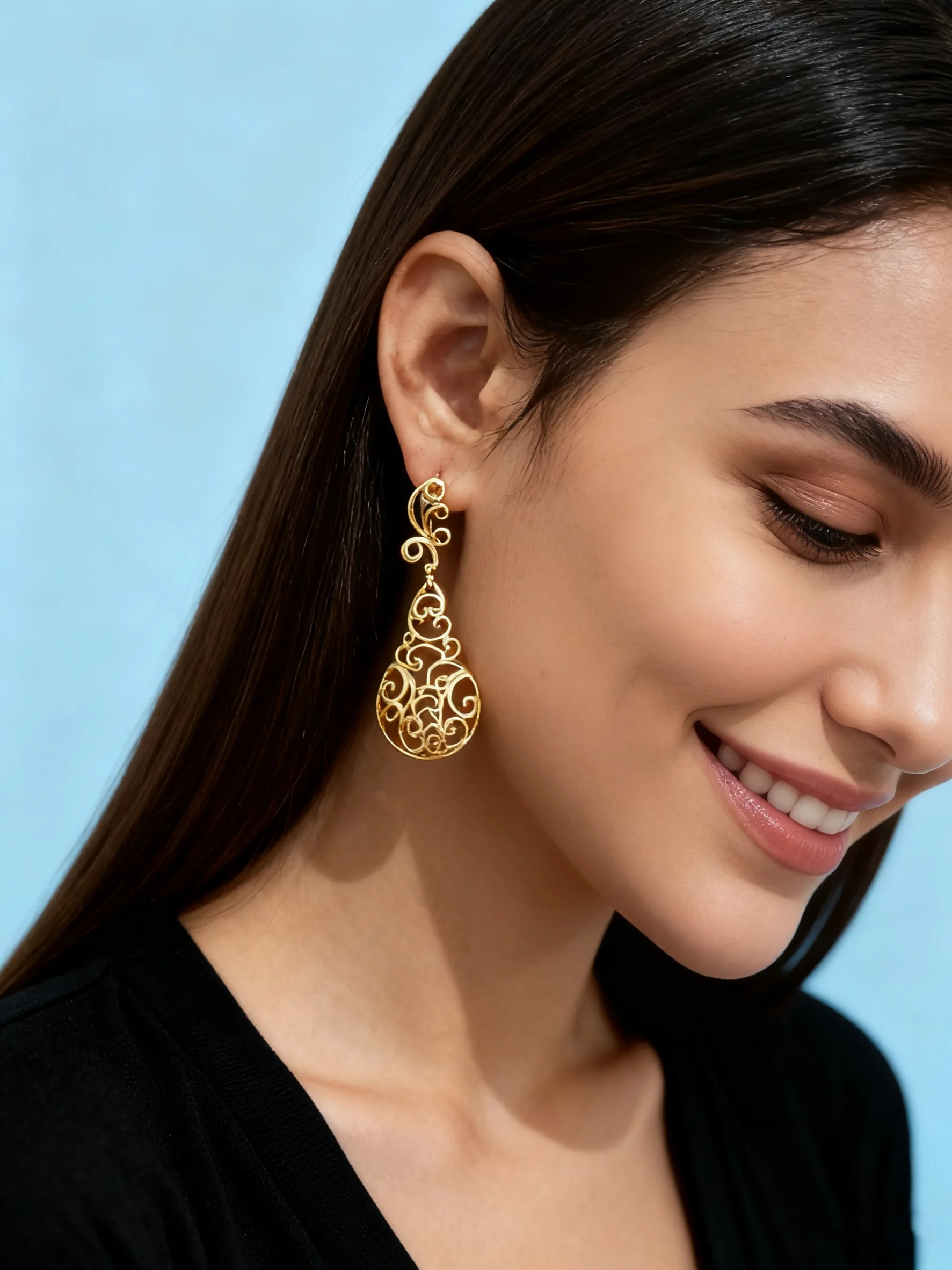 Moroccan Gold Hollow Filigree Dangle Earrings Vintage Scroll Teardrop Drop Earrings Ethnic Arab Wedding Banquet Jewelry for