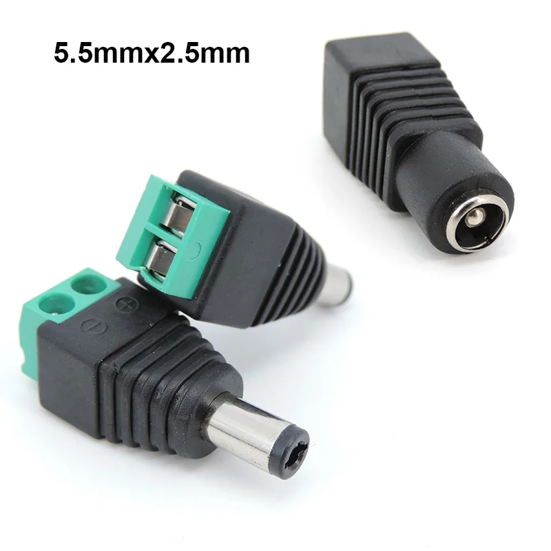 5pcs 12V 2.5 x 5.5mm 5.5*2.5mm DC Power Male female Plug Jack Adapter Connector cable terminal for CCTV camera LED Light W1