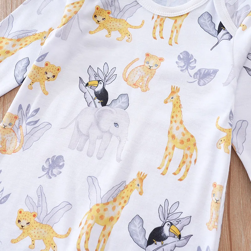 Spring And Autumn Boys And Girls Cute Cartoon Animal All Over Print Long Sleeve Baby Bodysuit