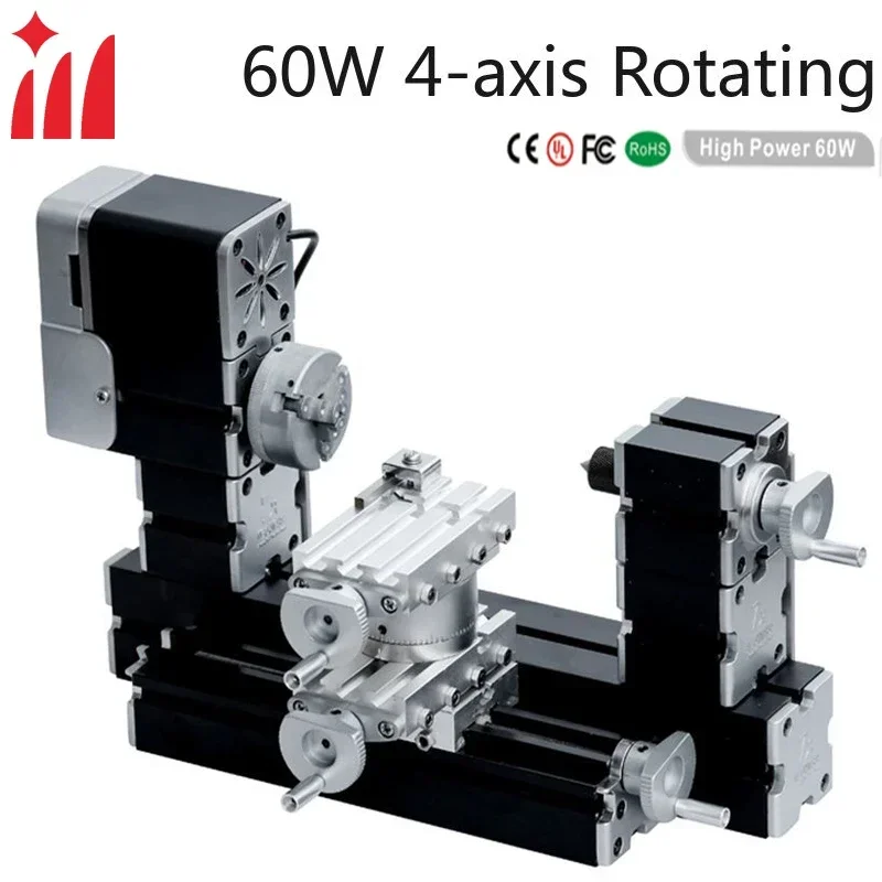 High Power 60W Powerful Mini Metal DIY Rotating Lathe Machine Tools with Base 12000 rpm for Wood Soft Metals Plexiglass Plastic