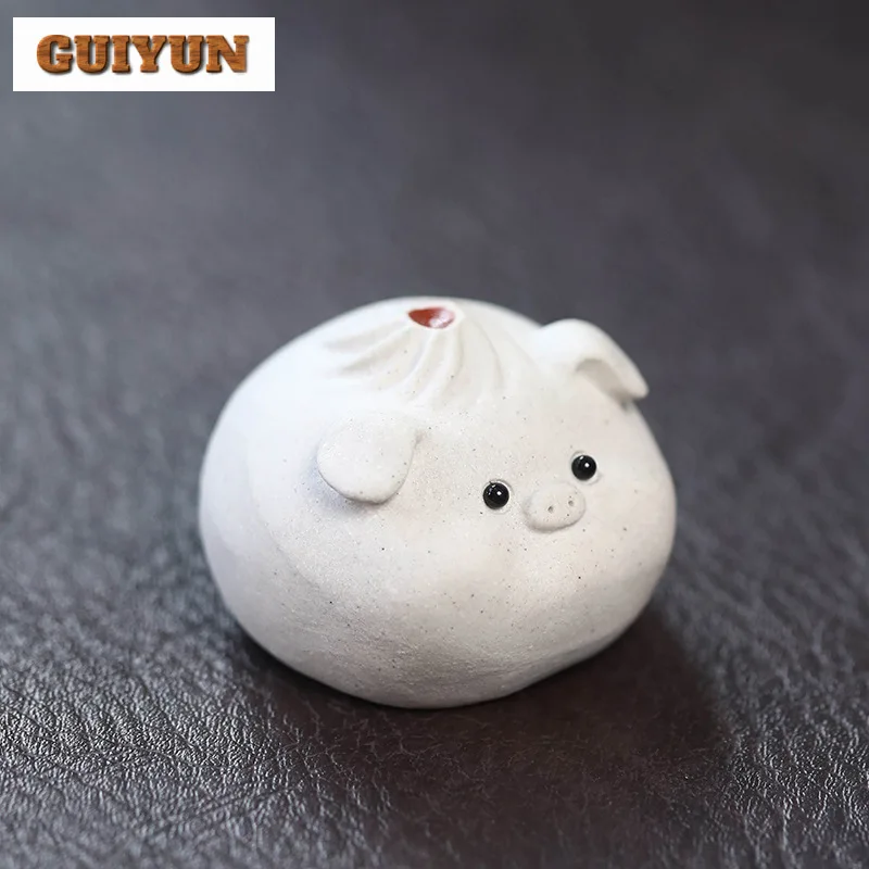 Handmade Small Dragon Bun Tea Pet Yixing Purple Clay Fragrance Insertion Holder Cute Pig Tea Figurine Toys Statue Ornament Craft