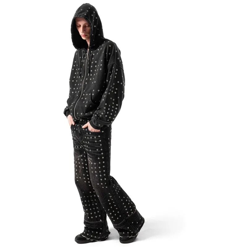 2025 جديد المسامير لكمة الرجال والنساء زوجين سترة الشارع الشرير الظلام نمط الخريف والشتاء الدافئة هوديي النساء Y2K نمط