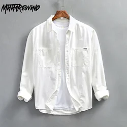 Japanese Style Long Sleeve Cargo Shirt Men Spring Fall 100% Cotton Casual Tops Double Pockets Loose Shirt Comfort Men's Clothing