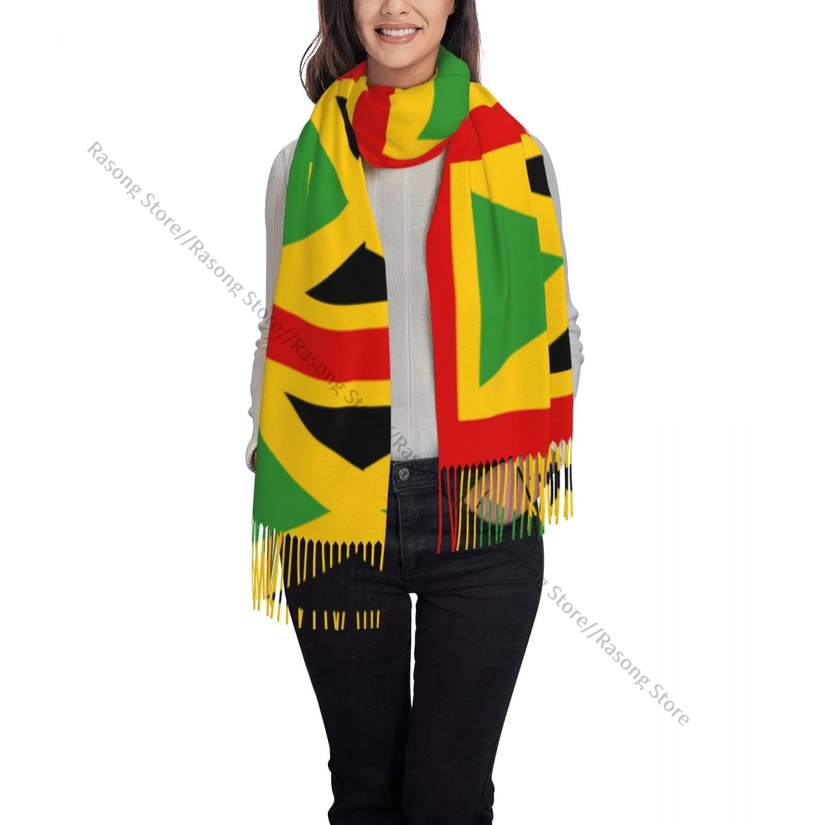 Autumn Winter Warm Scarves Anglo Jamaican Flag Fashion Shawl Tassel Scarves Wrap Neck Headband Hijabs Stole