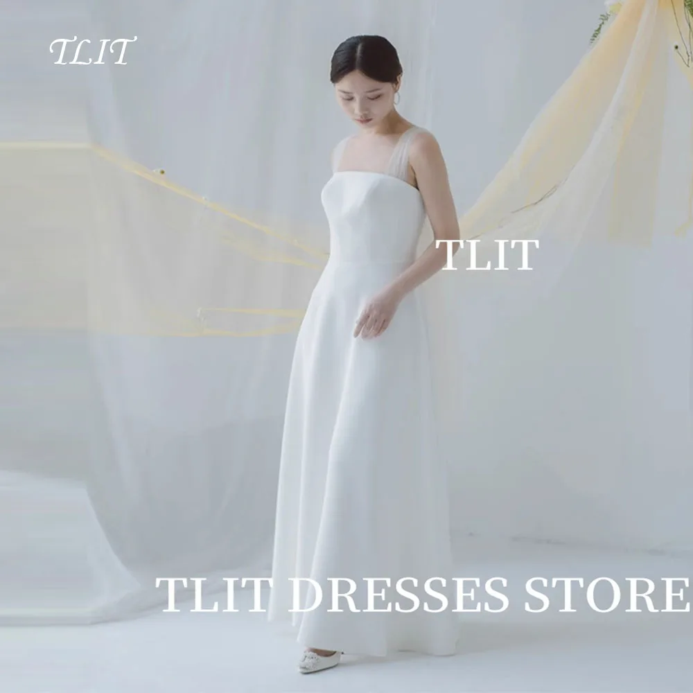 

TLIT Simple White Silk Satin A-Line Wedding Dresses Tulle Sleeves Bridal Gowns Korea Wedding Dresses Photo Shoot 웨딩드레스