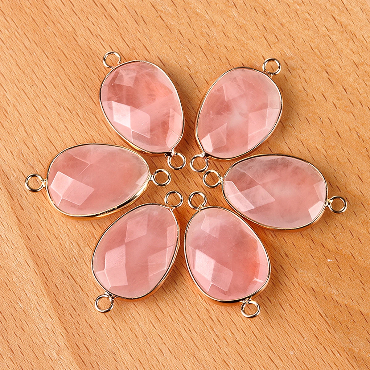 Conector colgante de piedra Natural, conector de labradoritas Flash de cuarzo rosa facetado de doble agujero para hacer joyería, pulsera, 10 Uds.