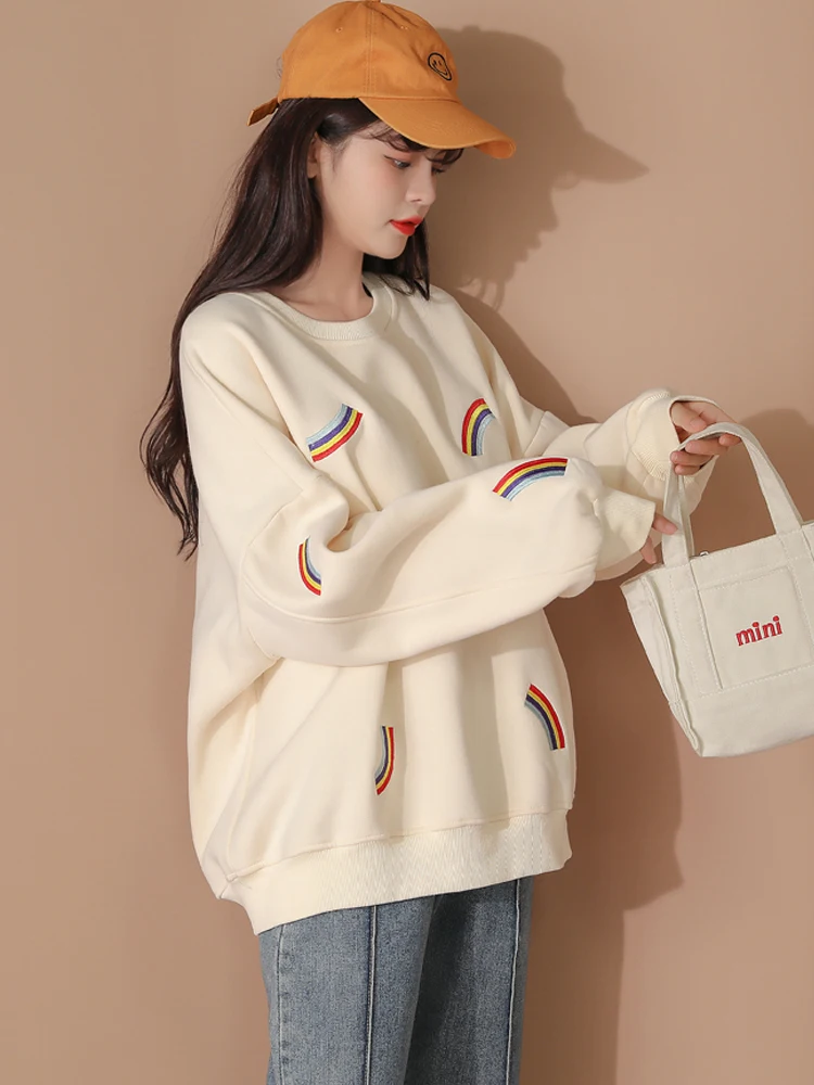 New Thin Design Sense Niche Loose round-Neck with Fleece Lining Hooded Small Sweater Women's Fashion Ins