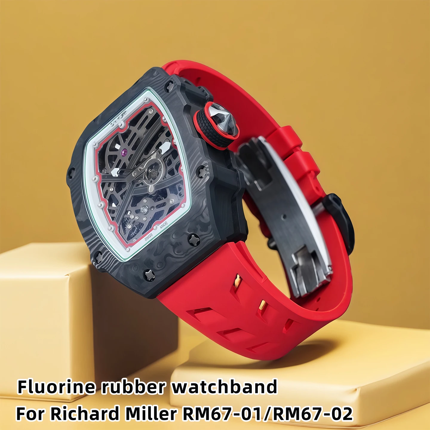 RM67-01/RM67-02 24*17mm Fluorine rubber watchband for Richard Miller Durable waterproof Women's Soft strap Metal Folding Buckles
