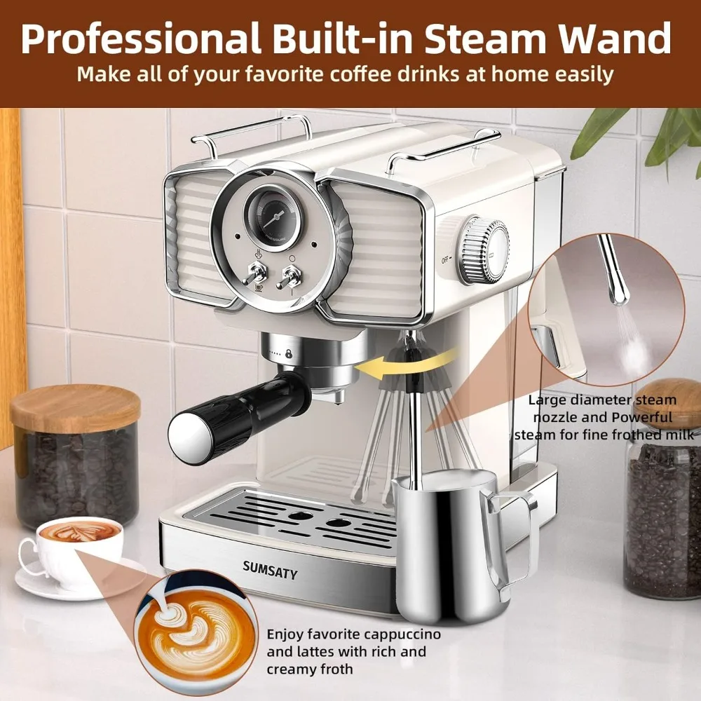 Máquina de café Espresso Retro, vaporizador de leche, varita para capuchino, Latte, Macchiato, 1.8L, 20 Bar