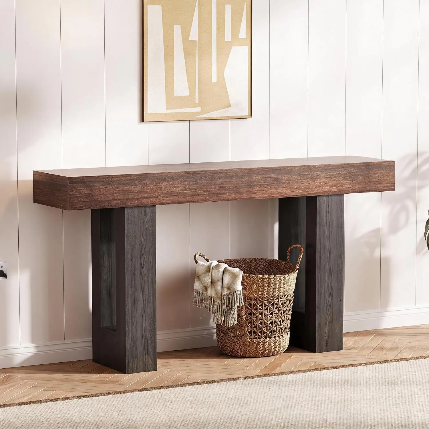 63-Inch Long Console Table, Farmhouse Wood Sofa Table Behind Couch Tables, USB & Type c Ports, Entryway Table Accent Table for Living Room, Entrance, Hallway