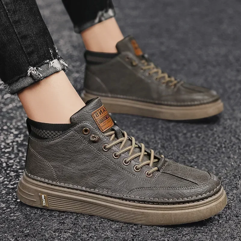 New Men Boots Winter High Top Leather Shoes Fashion Cotton Shoes Fashion Ankle Boots Business Casual Outdoor Shoes Mens Sneakers