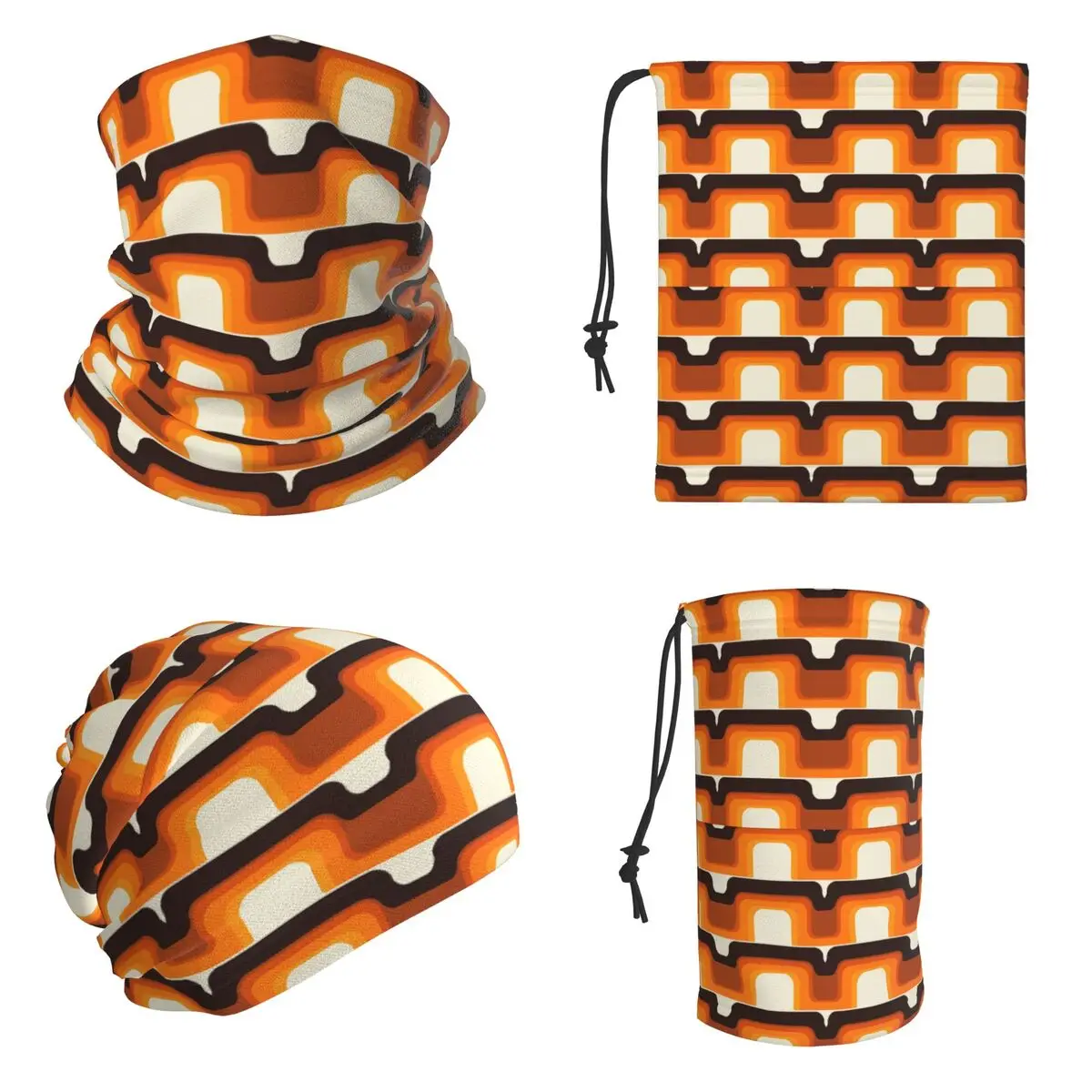 Mid-Century Modern Meets 1970s Orange Bandana Neck Cover Magic Scarf Hiking Fishing Balaclava For Men Women Adult Windproof