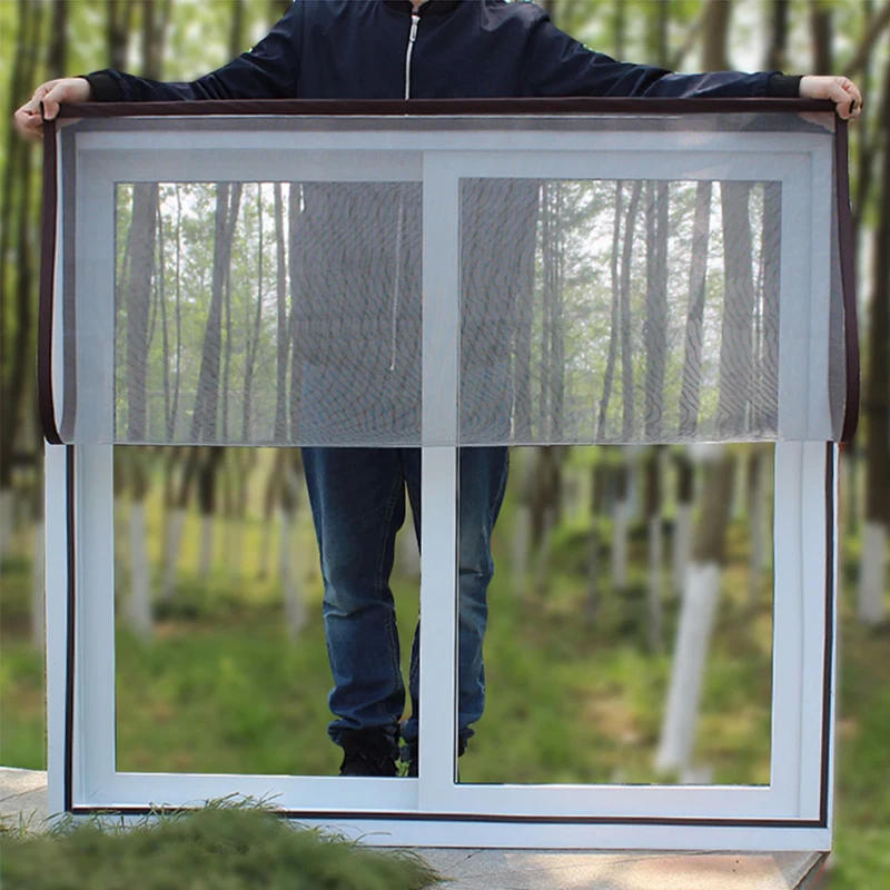 NEW brown Magnetic Screen Windows Mosquito Net Invisible Fiberglass Mesh Air Tulle Anti insect fly Curtains Removable Washable
