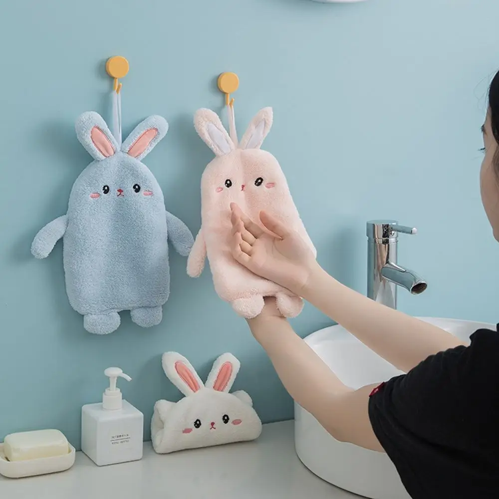 Microfiber Multi-Purpose Coral Velvet Bathroom Hanging Rabbit Hand Wipe Absorbent Wipe Cleaning Cloth Square scarf Hand Towel