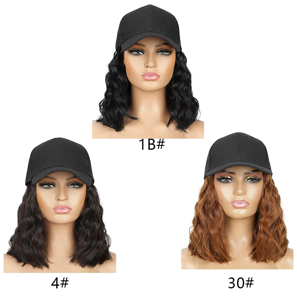 Hutperücke für Frauen, Perückenkappe mit lockigen Haarverlängerungen, Hut mit Haarwelle, verstellbare Baseballmütze, synthetische Perücken
