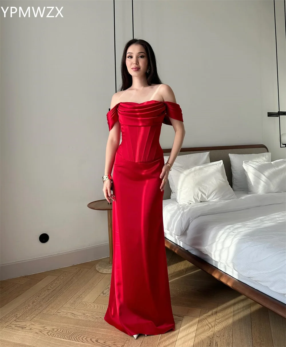 Customized Evening Dress Formal Party Occasion YPMWZX Off-the-shoulder Mermaid Floor Length Shirred Skirts Bespoke  Dre