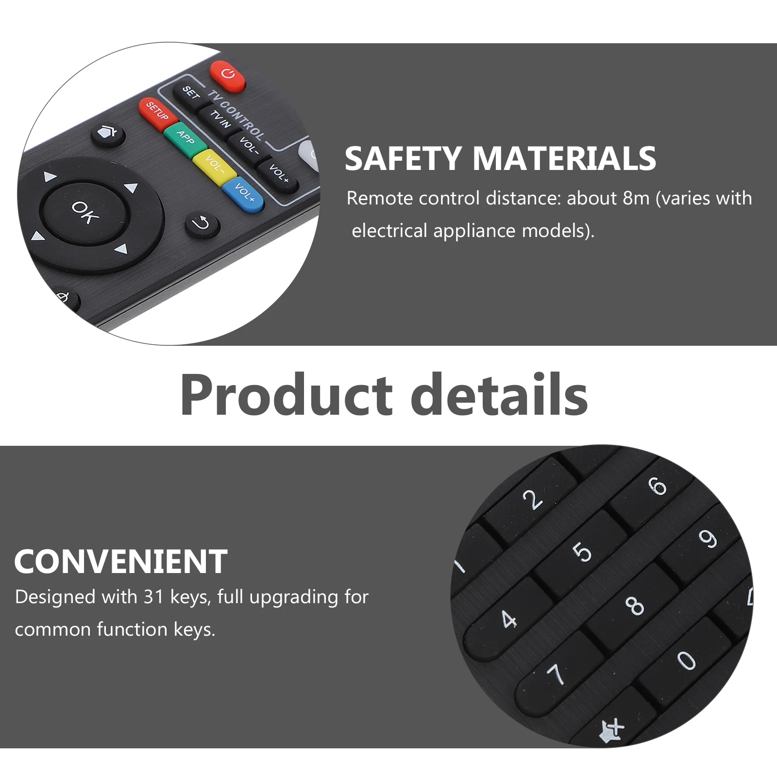 

Universal Remote Controller 31 Keys Replacement for Smart TVs Long Range 8m Remote Player controller