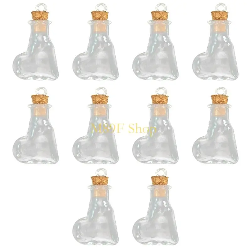 M89F 10 Pieces Clear Glass Cork Bottles for Office or Home Decorations Creative Gift Bottles Necklace Pendant Bottle
