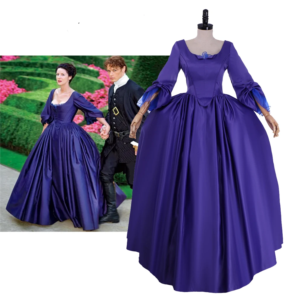 

TV Outlander Jenny Fraser Cosplay Costume Purple Ball Gown Medieval Victorian Rococo Vintage Ball Gown Wedding Dress Custom Made