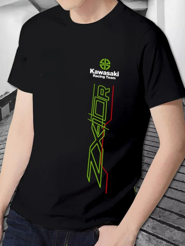 

Kawasaki мотоциклетные гонки с принтом для мужчин и женщин, быстросохнущая одежда, свободная спортивная одежда, повседневные топы большого размера с короткими рукавами