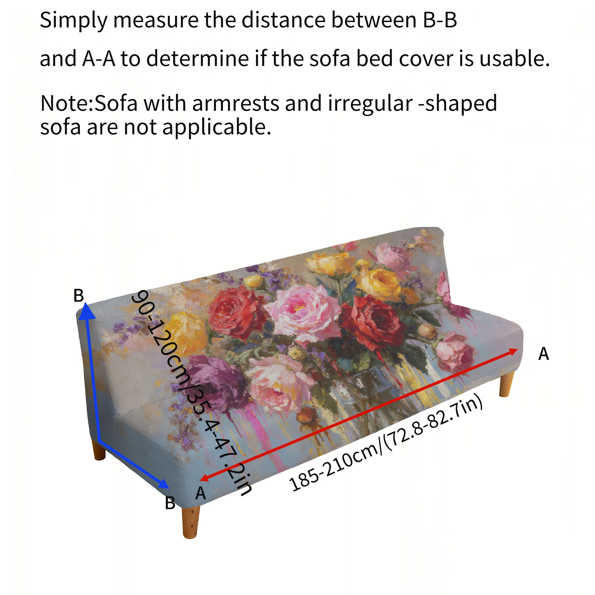 Watercolor rose armless elastic sofa bed cover, non-slip and anti-grab furniture protective cover, easy to install