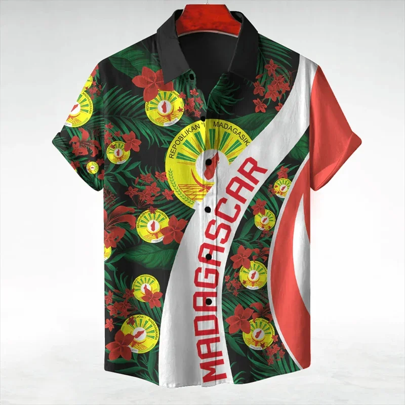 Camisa hawaiana con estampado 3D de mapa de bandera de Madagascar para hombre, camisa de playa con emblema nacional, blusas de manga corta, Tops de solapa para hombre