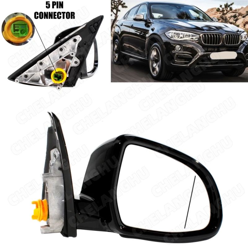 Right Passenger Side For BMW X6 F16 2014 2015 2016 2017 2018 Black Painted 5Pins Power Adjust Memory Power Fold Mirror Assembly