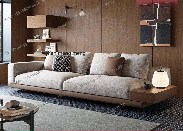 Divano minimalista in cotone e lino a fila dritta sospeso, divano in tessuto per tre persone semplice e moderno divano esteso