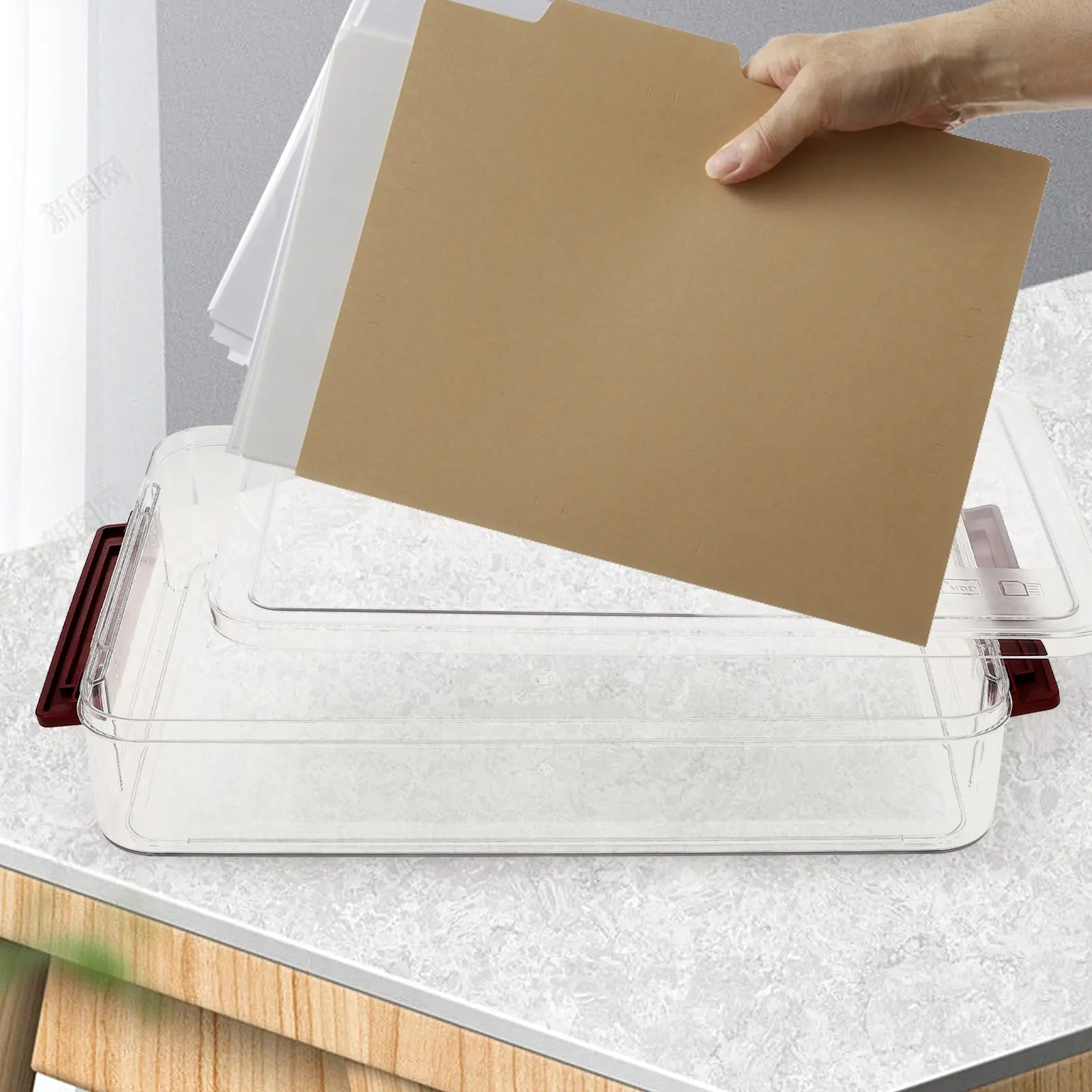 Wear-Resistant Clear File Storage Box Portable Project Case Desktop File Organizer for Home Office Document Holder Magazine