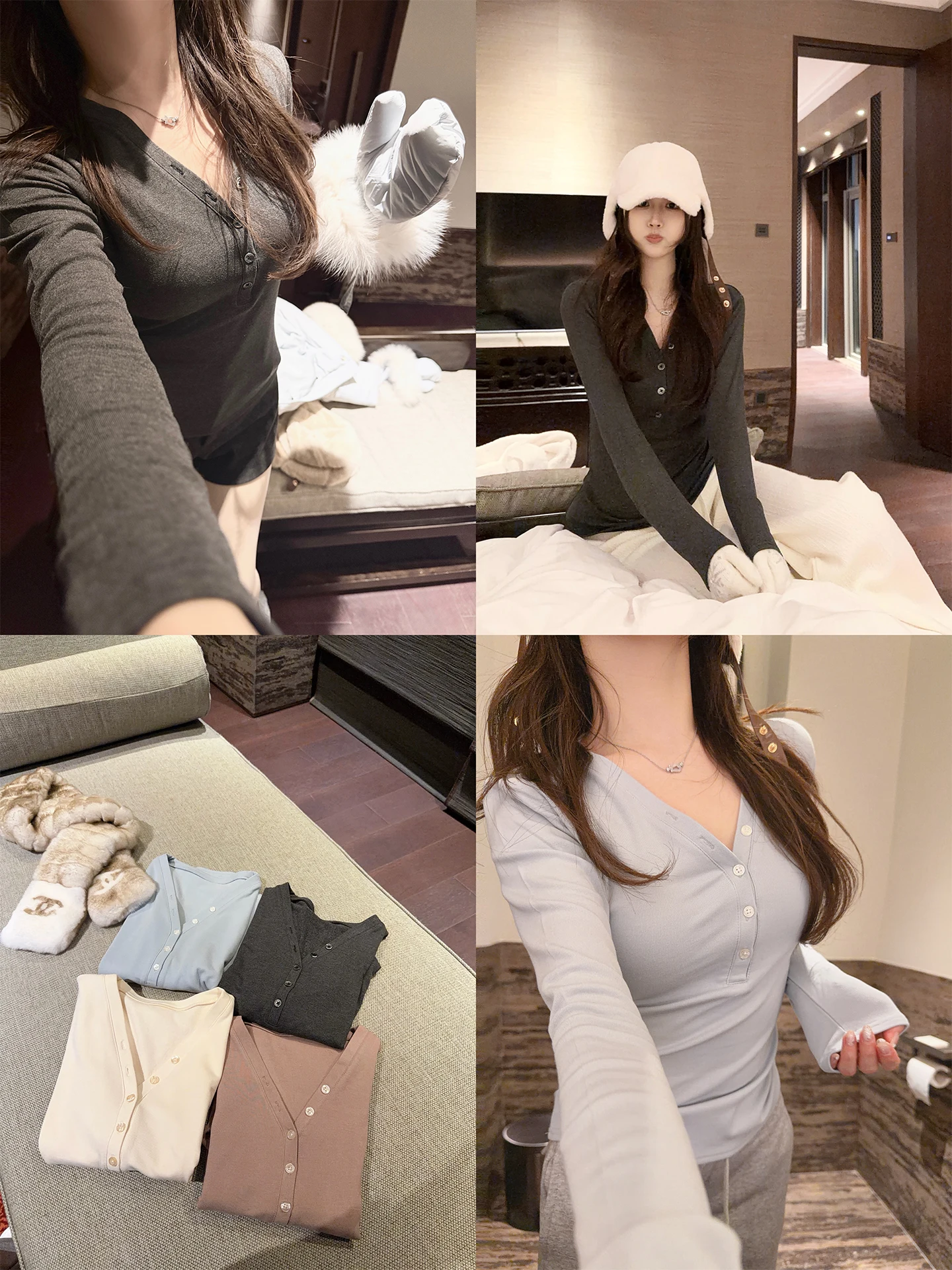 

eyey Comfortable Fce Lined Button up V Ne Long Sve T irt Women's Base irt Cleanfit Sle Winter Collection