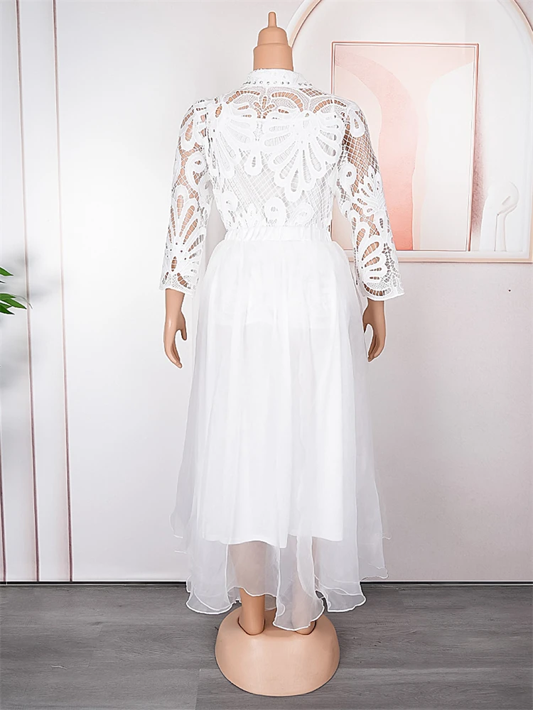 Vestido africano de encaje blanco para mujer, ropa de talla grande, Tops, interior y falda, conjunto de 3 piezas, 2024
