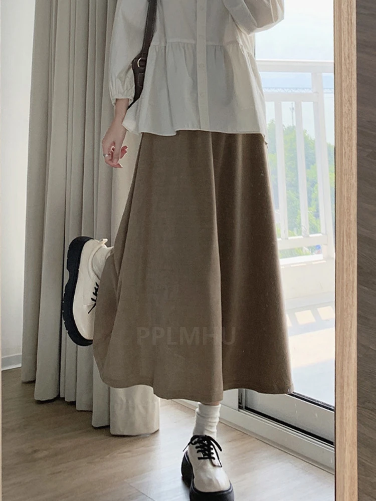 Winter Thicken Corduroy Skirts Women Warm High Waist Plush Velvet Lined Faldas New Casual Loose Saias Vintage Korean A-line Jupe