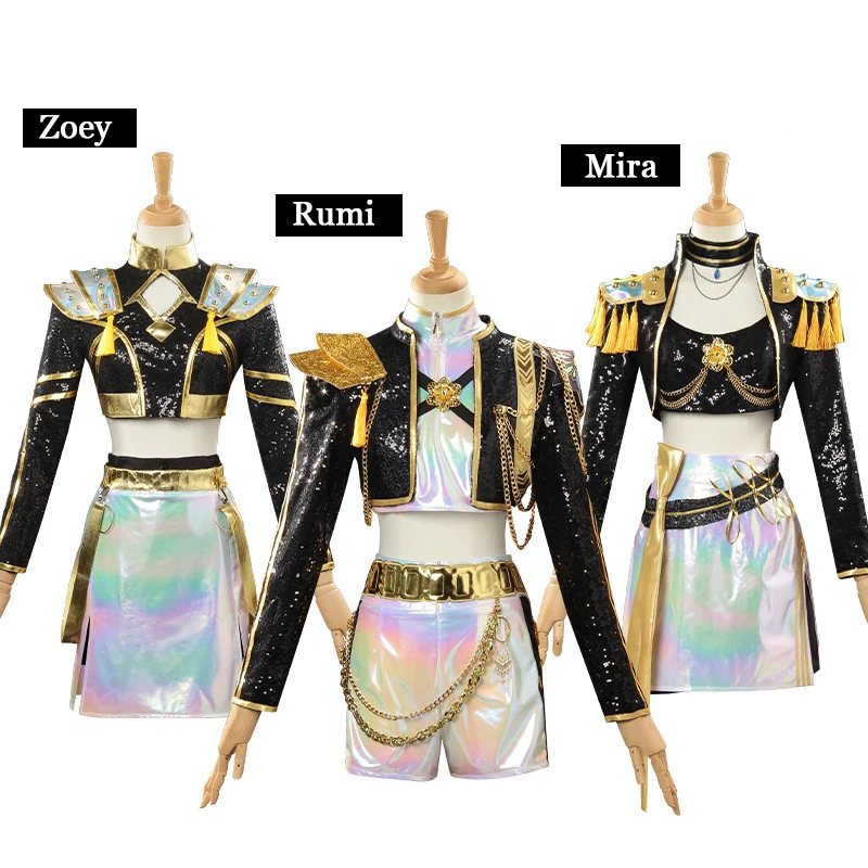 

Руми Зои Мира Косплей Костюм Женщины Дети Охотники Демонов Черный Золотой Костюм Хэллоуин Вечеринка Идол Девушка Униформа Ролевая Игра Наряд